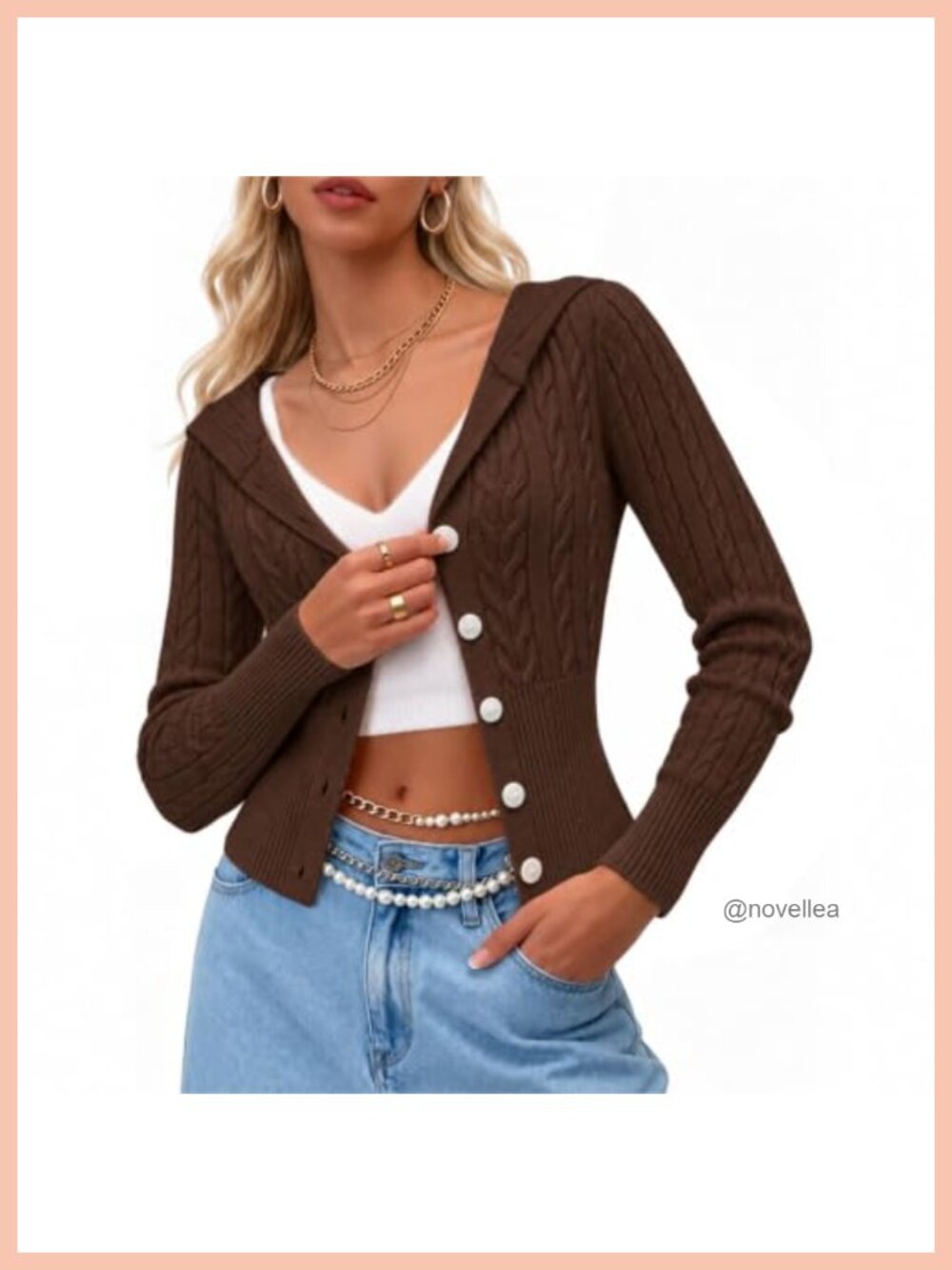 Hooded Cropped Cable Knit Button Down Cardigan Sweater Women's